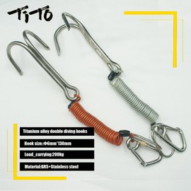 TiTo 1 Pcs Titanium Scuba Reef Hook, Scuba Diving Hook with Quick Release Buckle and Dive Spring Coil Lanyard Random Color(Double Hook)