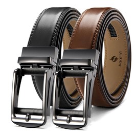 DOOPAI Men's Belt, Set of 2, Large Size, Length 41.3 - 59.1 inches (105 - 150 cm), Suit / Work, Casual, No Holes, Stepless Adjustment, Includes Gift Box, black/brown style 2