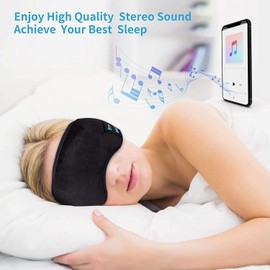 Sleep Headphones Bluetooth Eye Mask, Wireless Bluetooth 5.2 Headphones Music Travel Sleeping Headphones Handsfree Sleeping Mask with Built-in Speakers Microphone Washable (Black)