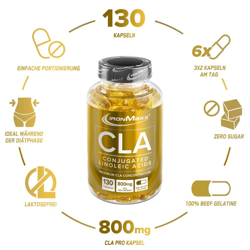 IronMaxx CLA Linolsäure (ungesättigte Fettsäure) Kapseln, 130 Kapseln (1er Pack)