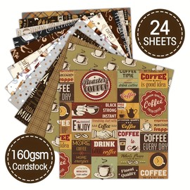 Coffee Scrapbook Paper Pad 6x6 Inches Single-Side for Card Making Decorative Background Art Album 24Pcs
