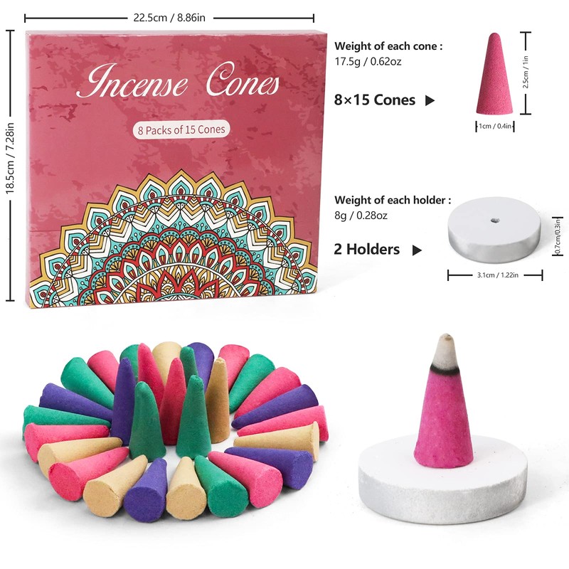 SCENTORINI Incense Cones, Assorted Scented Incense Cones with Holder, Incense