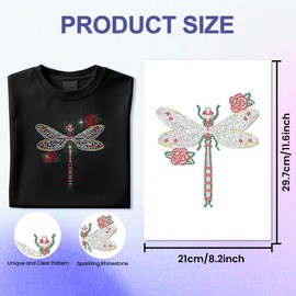 ANATTASOUL Iron On Rhinestone Transfer Sticker Iron-On Sticker Dragonfly Rose Iron-On Transfers for Textiles Glitter Rhinestone for Clothing Hat Carry Bag DIY Crafts Gifts Festival