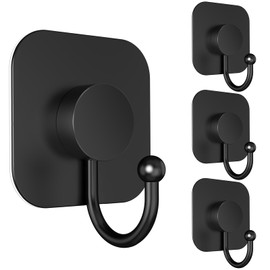 Aikzik 4 Pack Large Heavy Duty Wall Hooks - 26lb Max, Stainless Steel Adhesive Towel Hook, Shower Hooks for Hanging Towel, Coat, Robe, Wall Hook for Use in Bathroom, Kitchen and Door, Matte Black