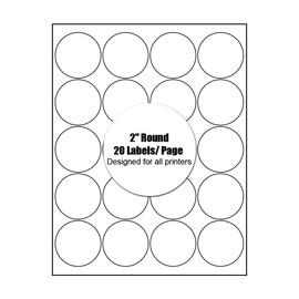 2" Round Circle Labels for Inkjet & Laser Printers, 20 Labels per Sheet- 25Sheets=500 Labels.