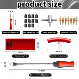 HPMAISON 27Pcs Tyre Lever Tool Spoon Set, 12-inch Tyre Spoons 30.5cm x 2.2cm (3Pcs), Tyre Changing Spoons Lever Steel Tool Kit with 3 Wheel Rim Protectors for Motorcycle Dirt Bike Bicycle Car Tyres