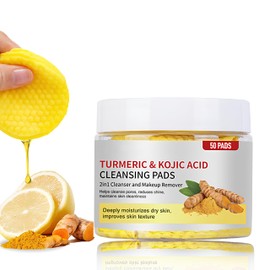 Kojic Acid and Turmeric Cleansing Pads 50Pcs, Turmeric Face Pad for Exfoliating, Fade Acne, Dark Spots, Balance Skin Oil And Water, Daily Skincare, Gentle & Non-Irritating