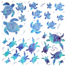 WLLHYF 12Pcs Sea Turtle Wall Decals Ocean Turtle Vinyl Stickers Waterproof Wall Decoration Bathroom Decor for Home Office Nursery Bathroom (Blue Green)