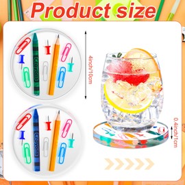 Hushee 4 Pcs Teacher Appreciation Gifts Bulk Teacher Appreciation Coasters Resin Pencil Crayon Coasters Reusable Waterproof Back to School Decorations Thank You Gifts for School Coffee Table Supplies