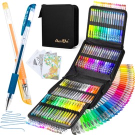 Glitter Gel Pens with Case for Adult Coloring Books, 100 Color Glitter Pen Set 30% More Ink Neon Glitter Gel Marker for Journaling Crafting Doodling Drawing