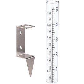 Rain Gauge Outdoor, 5"" Capacity Rain Measure Gauge with Stainless Steel Mounting Rack Holder, Post Mount Rain Gauge Tube Clear Rain Measurement for Yard Garden Outdoor Home