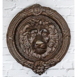 Ebros Gift Hand Forged Cast Iron Rustic Royal Venetian Lion Head Decorative Faux Bronze Door Knocker with Striking Plate Figurine Animal Themed Giant Cats Lions Medieval Historical Sculpture
