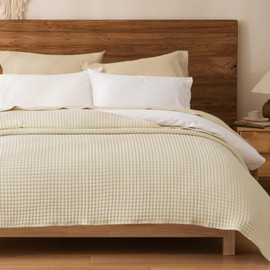 PHF Muslin Blanket Twin Size-Ultra Soft 50% Lyocell & 50% Cotton Blanket, Lightweight Breathable and Moisture Absorption Bedding, Cozy Woven Decor for All Season, 66"x90", Sand