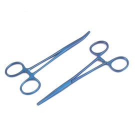 OdontoMed2011 Lot of 2 Straight & Curved Crile Hemostat Forceps Locking Clamps 5.5" Full Blue Color Stainless Steel Hemostat Forceps Set