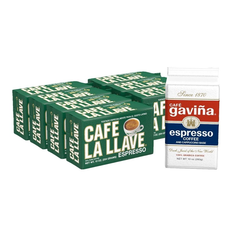 Cafe La Llave Cuban-Style Espresso Dark Roast Ground Coffee, 8-Pack,