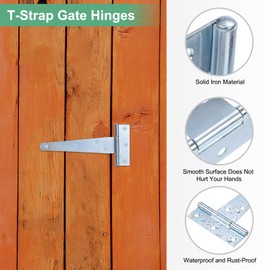 M METERXITY 4-Pack Iron T-Strap Shed Door Hinges, 5 Inch Barn Door Gate Hinges, Tee Hinge Wrought Hardware with Screws for Wooden Fences/Yard/Barn Door [White]