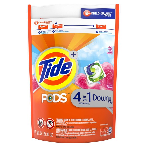Tide PODS Downy HE Turbo Laundry Detergent Pacs, April Fresh Scent, 32 Count Bag