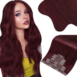 Moresoo Human Hair Clip in Extensions Dark Red Remy Clip in Human Hair Extensions Burgundy Hair Extensions Real Human Hair Clip ins Double Weft Red Wine #99J 7pcs 150g 24inch