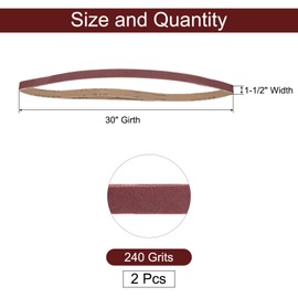 sourcing map 2pcs 1-1/2" x 30" Sanding Belts 240 Grits Aluminum Oxide Abrasive Belt Sander Paper Sanding Papers for Metal Wood Grinding Polishing, Reddish Brown