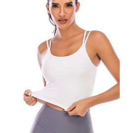 DODOING Women Padded Sports Bra Wirefree Medium Support Yoga Bras Gym Running Workout Crop Tank Tops Bra Longline Camisole Bras