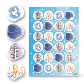 Logbuch-Verlag 24 Pegs with Stickers Communion Confirmation Party Favours Packaging Guest Gift Craft Decoration Christian Religious Round 4 cm