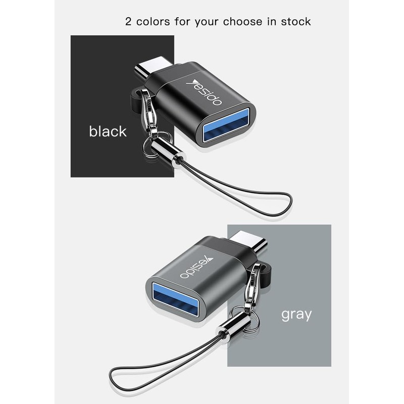 Yesido USB to Type-C OTG Mini Adapter with Lanyard, Aluminium