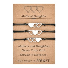 Mothers Day Gifts for Mother Mom Daughter Bracelets Set for 3 Mom Christmas Birthday Gifts for Women Teen Girls Graduation Gifts for Daughter Mommy and Me Matching Heart Wish Bracelets
