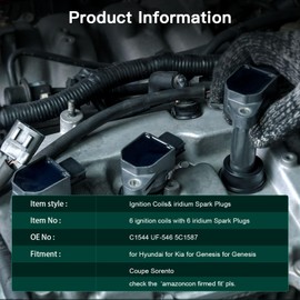 SCITOO 6 ignition coils with 6 iridium Spark Plugs for Hyundai for Kia Azera Entourage for Genesis Coup Santa Fe Sonata Veracruz A for MANti Sedona 2006-2015 3.3L 3.8L 3.5L V6 C1544 UF-546 5C1587