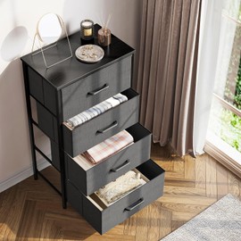 ODK Dresser for Bedroom with 4 Storage Drawers, Small Dresser Chest of Drawers Fabric Dresser with Sturdy Steel Frame, Dresser for Closet with Wood Top, Dark Grey