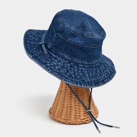 Michear Sun Hats for Men,Denim Bucket Hat, Summer Sun Protection Wide Brim Outdoor Fishing Walking Hiking Boonie Hat with Adjustable Chin Strap Breathable (UK, Alpha, One Size, M, Navy Blue)