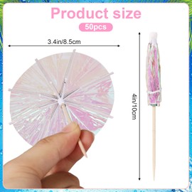 50pcs Cocktail Umbrellas, Drink Umbrella Cocktail Parasol Drink Toppers Umbrella Picks for Drinks Appetizers Party Decoration Supplies (Fluorescent Color)