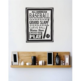 Vinyl Wall Decal Sticker : All Amercian Baseball Grand Slam Curve Ball Home Run Double Play Sports Image Quote Bedroom Bathroom Living Room Picture Art Peel & Stick Mural Size: 12 Inches X 18 Inches - 22 Colors Available