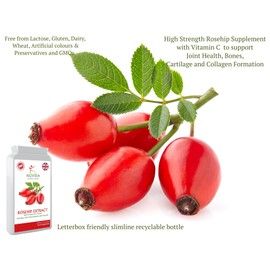 Rosehip Capsules - High Strength Rosehip Supplement with Vitamin C to Support Joint Health, Bones, Cartilage and Collagen Formation - 120 Vegan Rosehip Capsules. Up to 4 Months Supply.