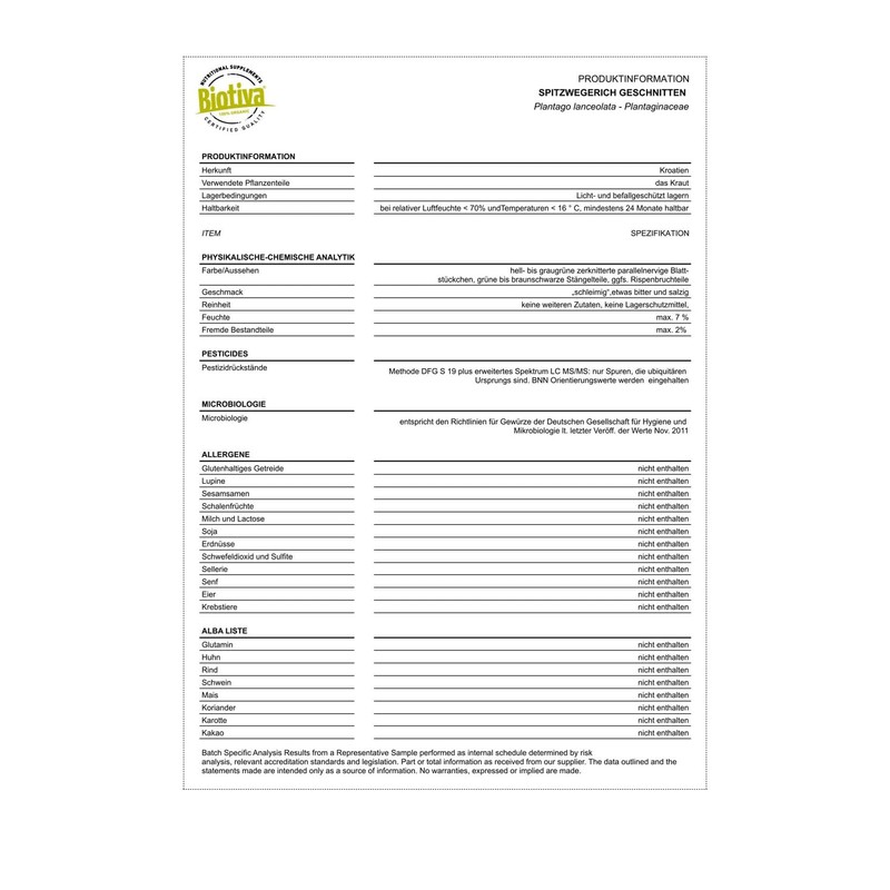 Biotiva Spitzwegerich Tee Bio 250g - Without additives - Vegan