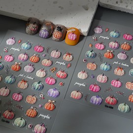 2 Sheets Fall Nail Art Stickers 5D Jelly Embossed Colorful Pumpkin Nail Stickers Autumn Flower Maple Leaf Nail Decals Thanksgiving Nails Supplies Sticker for Women DIY Manicure Decoration Tips