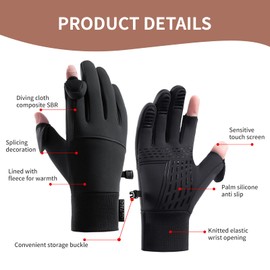 XdealCozyxc Winter Fishing Gloves for Men Waterproof, Touch Screen Anti Slip Photographers Gloves