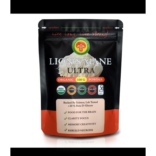Organic Lion's Mane Mushroom Extract (100g Powder) Longevity Botanicals