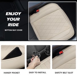 TTMiku 2-Pack Bottom Seat Covers for Cars, Luxury Faux Leather Front Seats Cushion Protector, Waterproof, Anti-Slip, Universal Fit 95% Vehicles, Beige