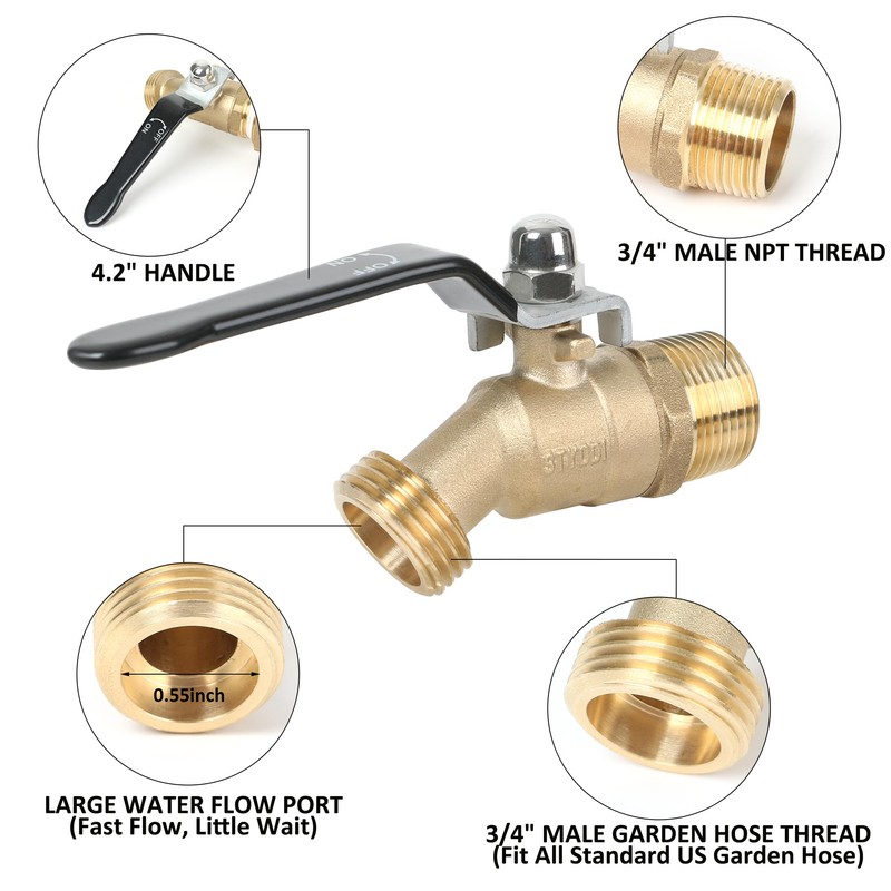 STYDDI Solid Brass Rain Barrel Spigot, Strong Flow Water Barrel