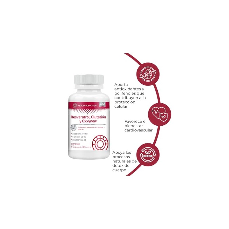 Healthaddiction Resveratrol Glutatión Oxxynea 500 Suplemento Antioxidante Polifenoles Bienestar Cápsulas