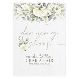 Dancing Shoes Wedding Flip Flop Table Sign with Green Flowers - A4