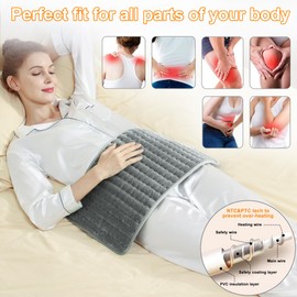 Deepsoon Heating Pad-Electric Heating Pads for Back,Neck,Abdomen,Moist Heated Pad for Shoulder,Knee,Hot Pad for Arms and Legs,Dry&Moist Heat & Auto Shut Off(Dark Gray, 12''×24'')