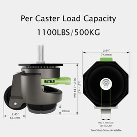 QXYJLCN Stem Leveling Casters Heavy Duty Retractable, Set of 4, 1/2" & M12 Stem Size, Total Capacity 2600 Lbs, Adjustable Height with Ratchet Handle - for Workbench, Machine, Equipment（TD80）