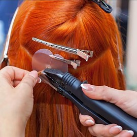 GlamorDove Hair Extension Tool Kit Profession Fusion Heat Iron Connector US Plug 100g Keratin Beads Heat Shield Guards for Keratin Bonding Tool Weft Extension Hair Styling (Black)