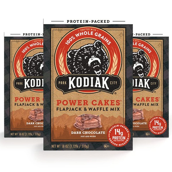 Kodiak Cakes Protein Pancake Power Cakes, Flapjack & Waffle Baking Mix, Dark Chocolate, 18 Ounce, Pack of 3