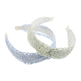FOMIYES 2 Pcs Wide Embroidered Flower Headbands for Women Sparkly Rhinestone Hair Accessories with Elegant Floral Design Stylish Hair Hoop for Weddings Parties and Everyday Wear Light Blue