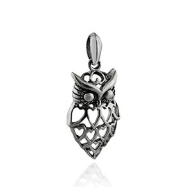 Charm - Sterling Silver - Jewelry - Pendant - Owl with Heart Feathers Feathers Owls Bird