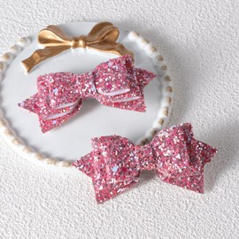 3 inch Glitter Pink Hair Bows Small Boutique Alligator Hair Clips Sparkly Sequin Cheer Barrettes Birthday Xmas Party Dress up Gift Accessory for Little Baby Teen Girls Kids