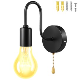 OSALADI Vintage Pull Chain Wall Sconce Light Fixture, Battery Operated Wall Lamp with Switch,Indoor/Outdoor Farmhouse Wall Lights