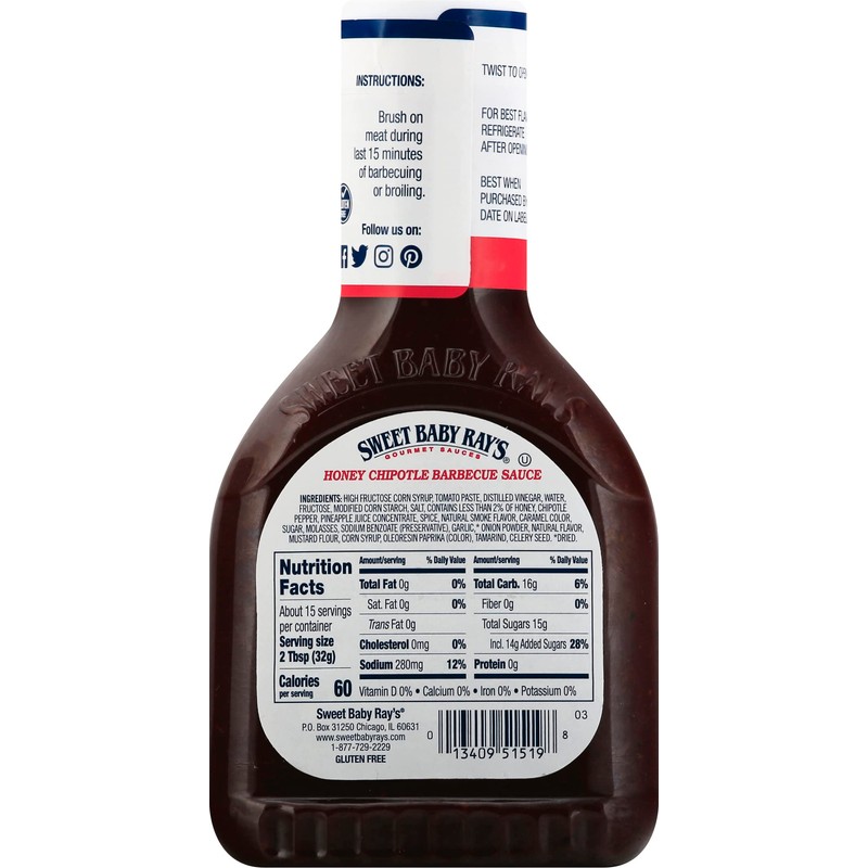 Sweet Baby Ray's Barbecue Sauce, Honey Chipotle (18 Ounce (Pack